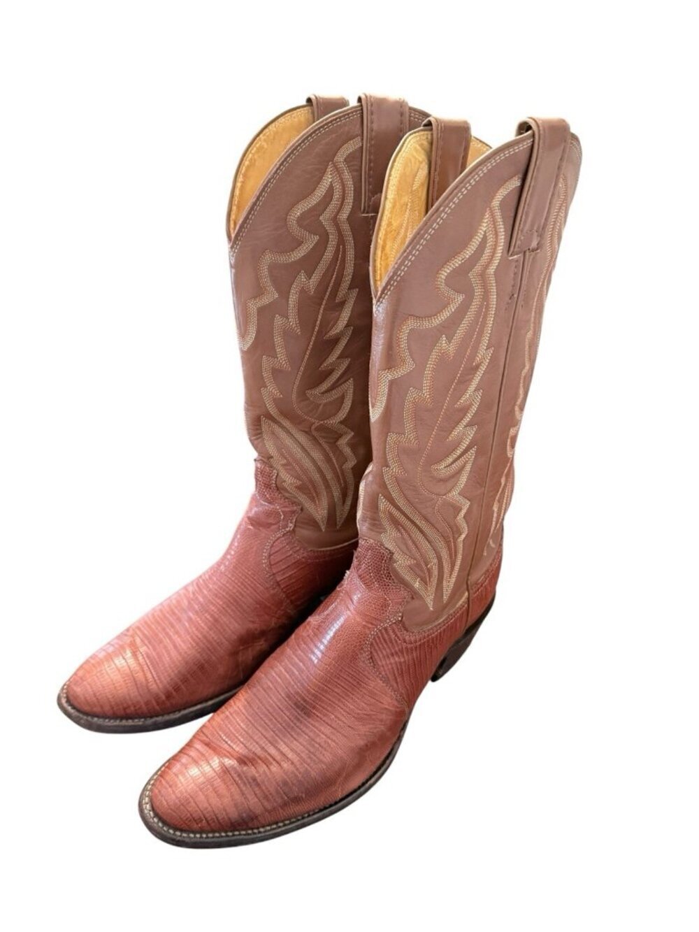 Justin Teju Lizard Cowboy Boots Men Size 9D Brown Exotic Leather Western 8303 US